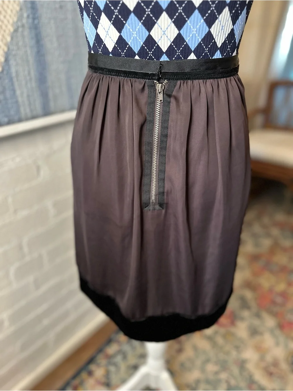 Gap Brown Mini Skirt with Black Velvet Silk BlendTrim